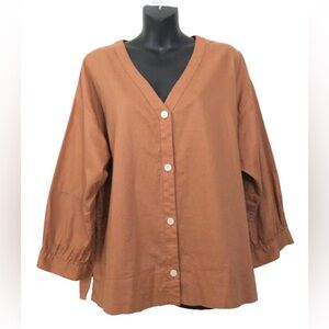 Everlane Lagenlook Earthy Oversized Neutral Button Down Brown Cinnamon Shirt, 12